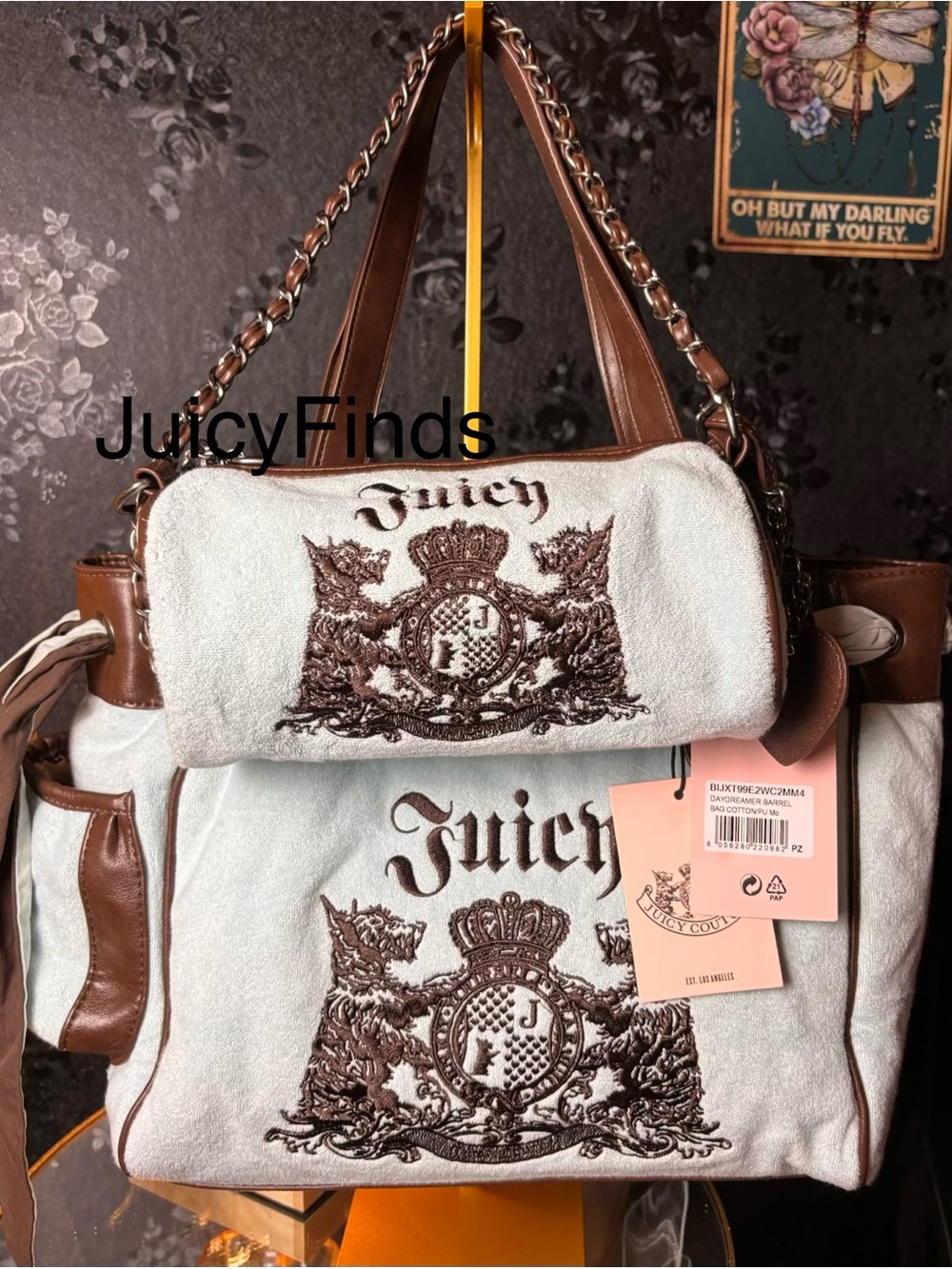 GORGEOUS TEAL & CHOCOLATE JUICY COUTURE UK EXCLUSIV DAYDREAMER TOTE & BARREL SET